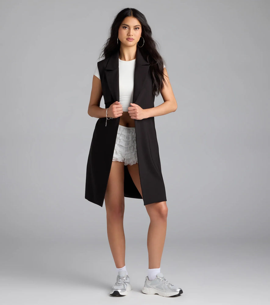 Windsor Leave It Me Belted Long Vest in Black