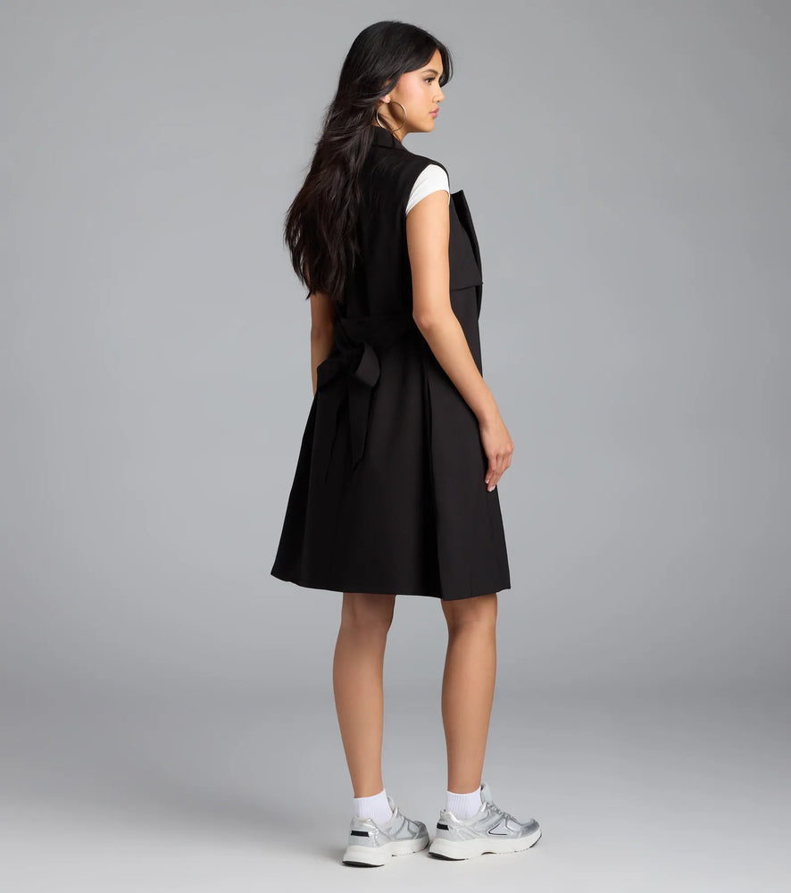Windsor Leave It Me Belted Long Vest in Black