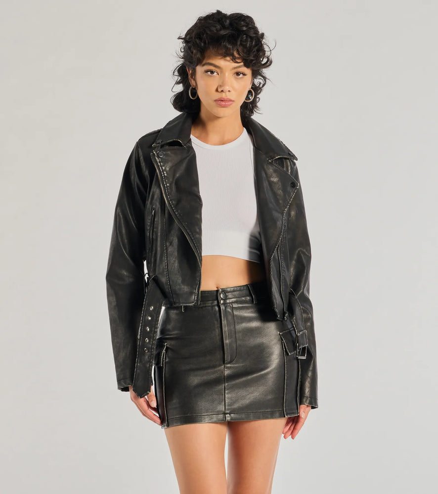 Shift Into Glam Faux Leather Moto Jacket in Black