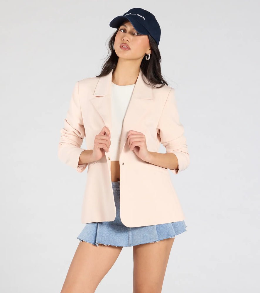 Miss Always On Time Collared Woven Blazer in Pink