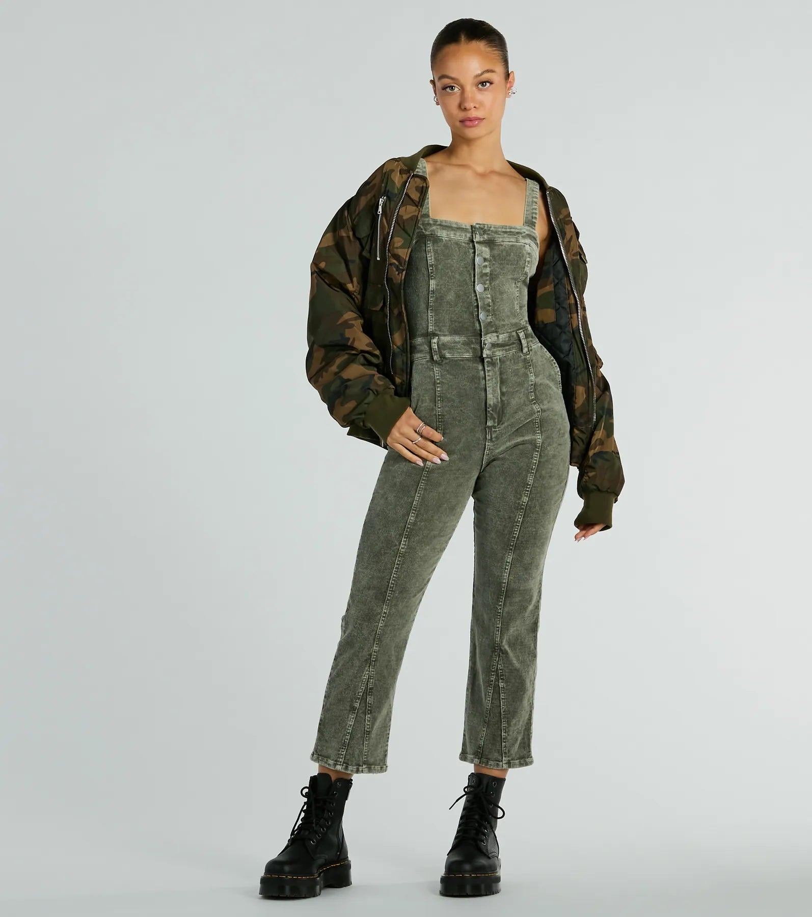 Stylish Edge Acid-wash Corduroy Jumpsuit