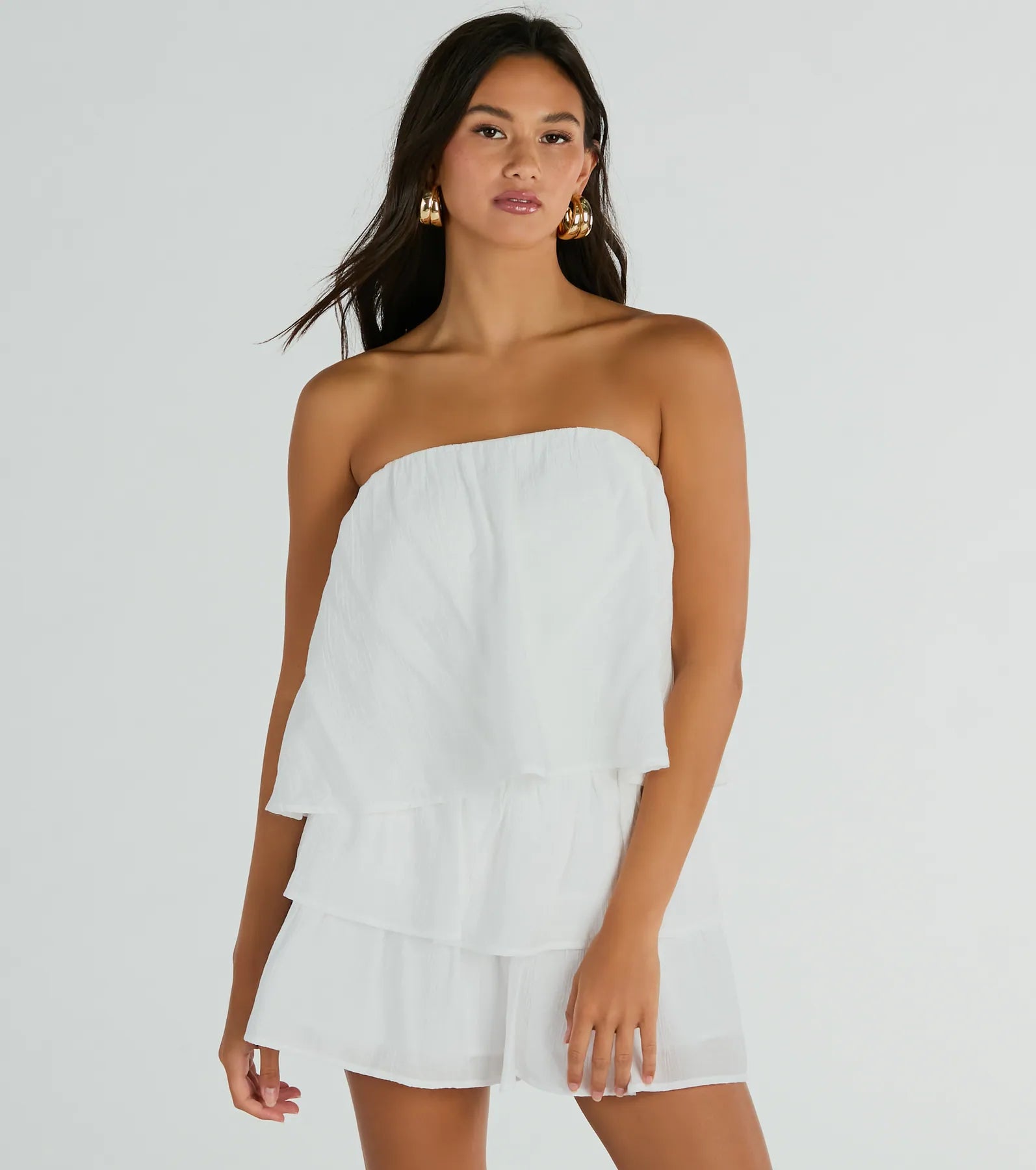 Poolside Vacay Strapless Ruffled Romper
