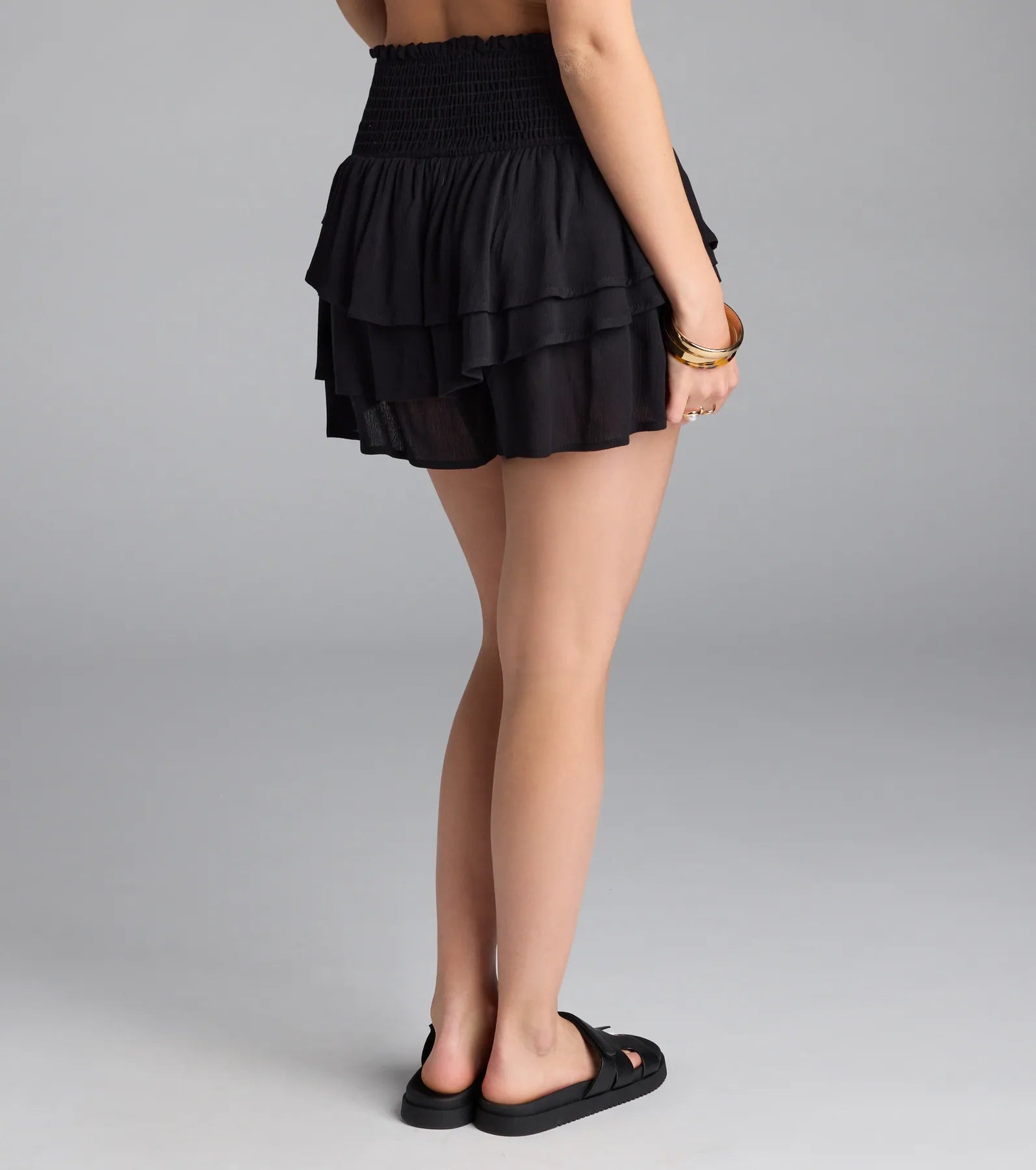 Windsor Cutesy Fave Smocked And Ruffled Shorts in Black