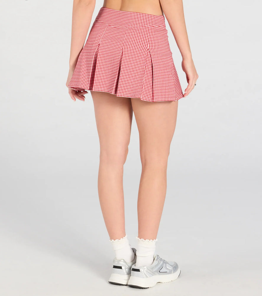 Absolute Darling Gingham Pleated Skort in Red