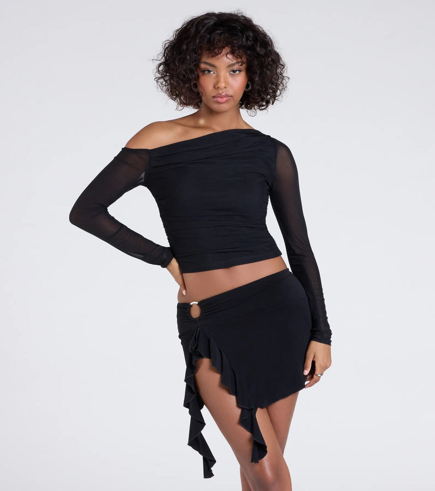 Windsor Feeling Myself Slit Ruffle Mini Skirt in Black
