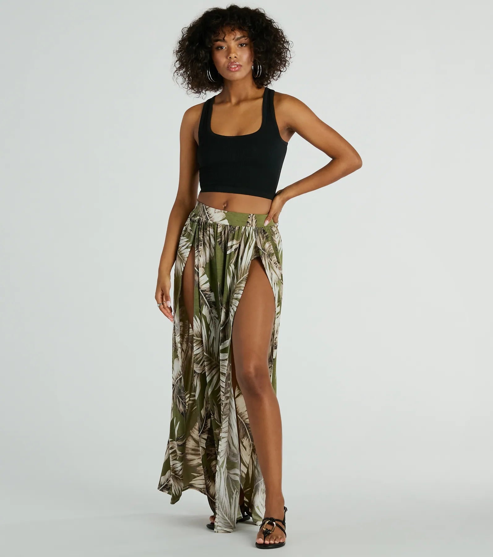 Tropical Breeze Printed Dual-slit Maxi Skirt