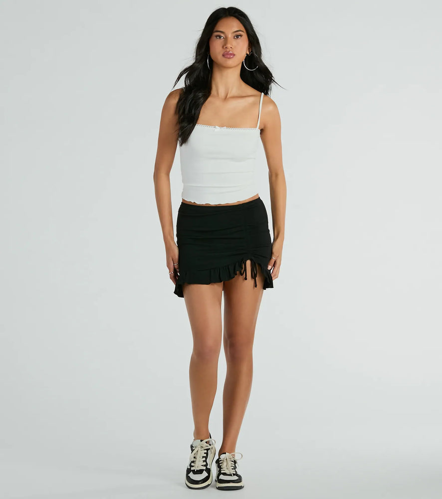 Windsor Made Ya Wink Mid-Rise Ruffle Mini Skirt in Black