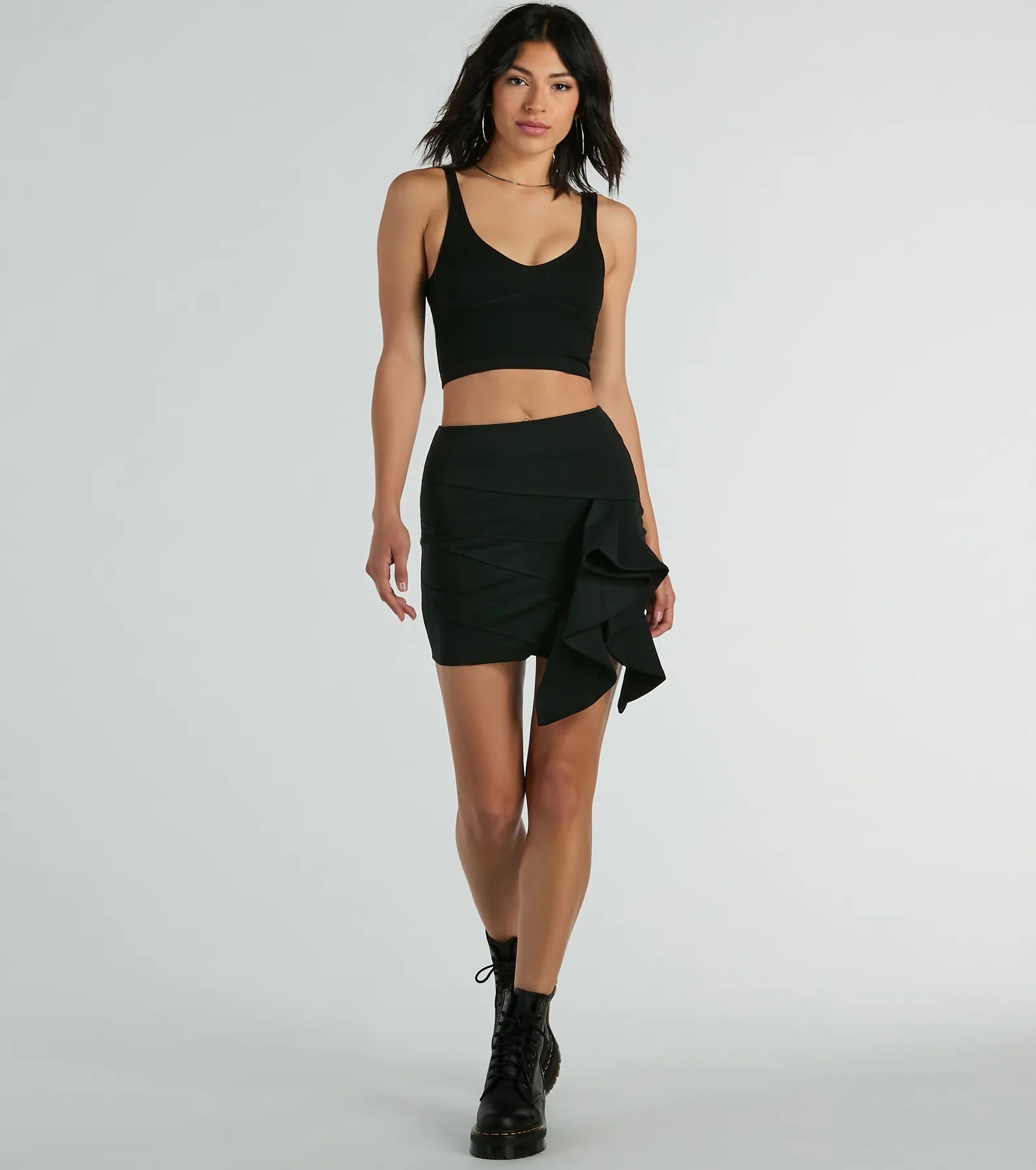 Iconic Moves Ruffled Ponte Knit Mini Skirt