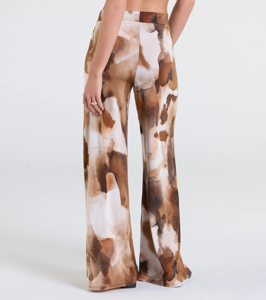Off To Paradise Wide-Leg Abstract Pants in Brown