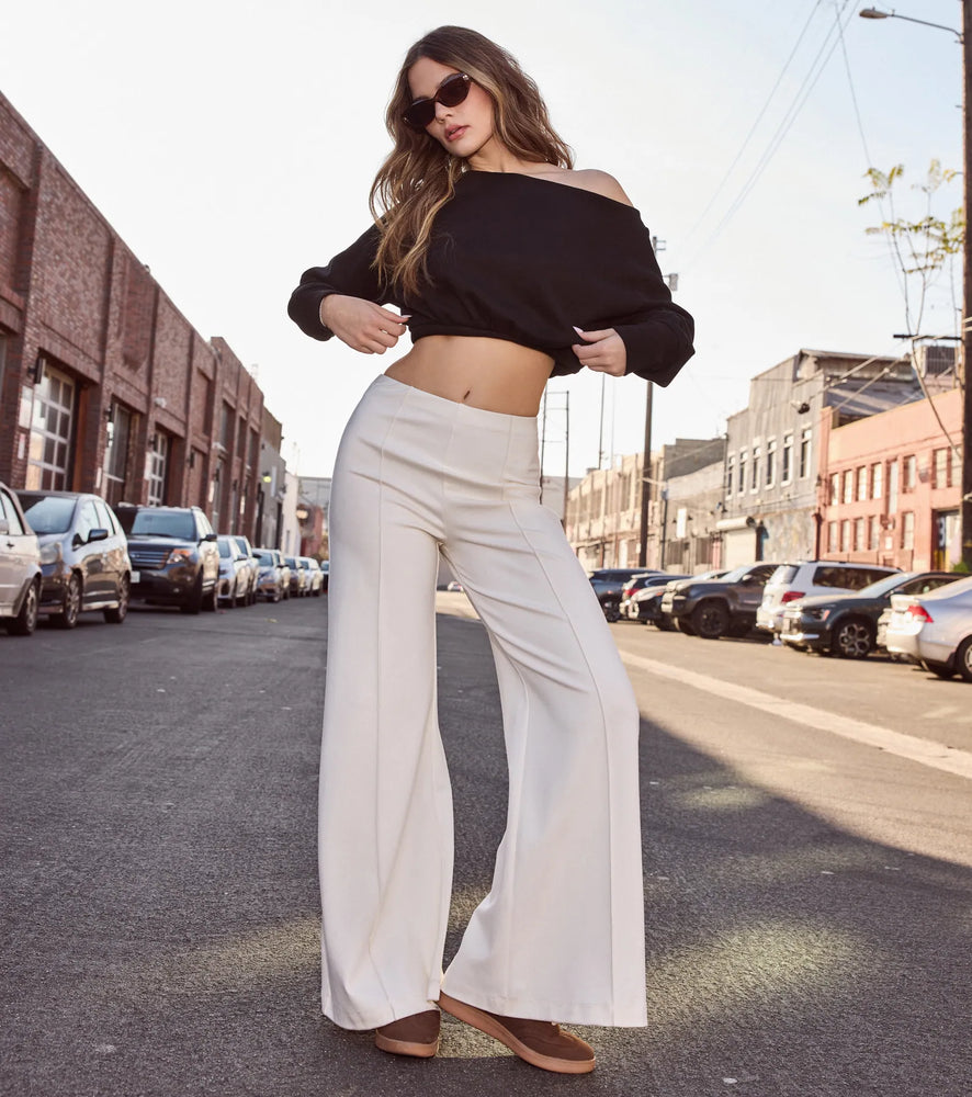 Classic And Chic Wide-Leg Trouser Pants in Ivory