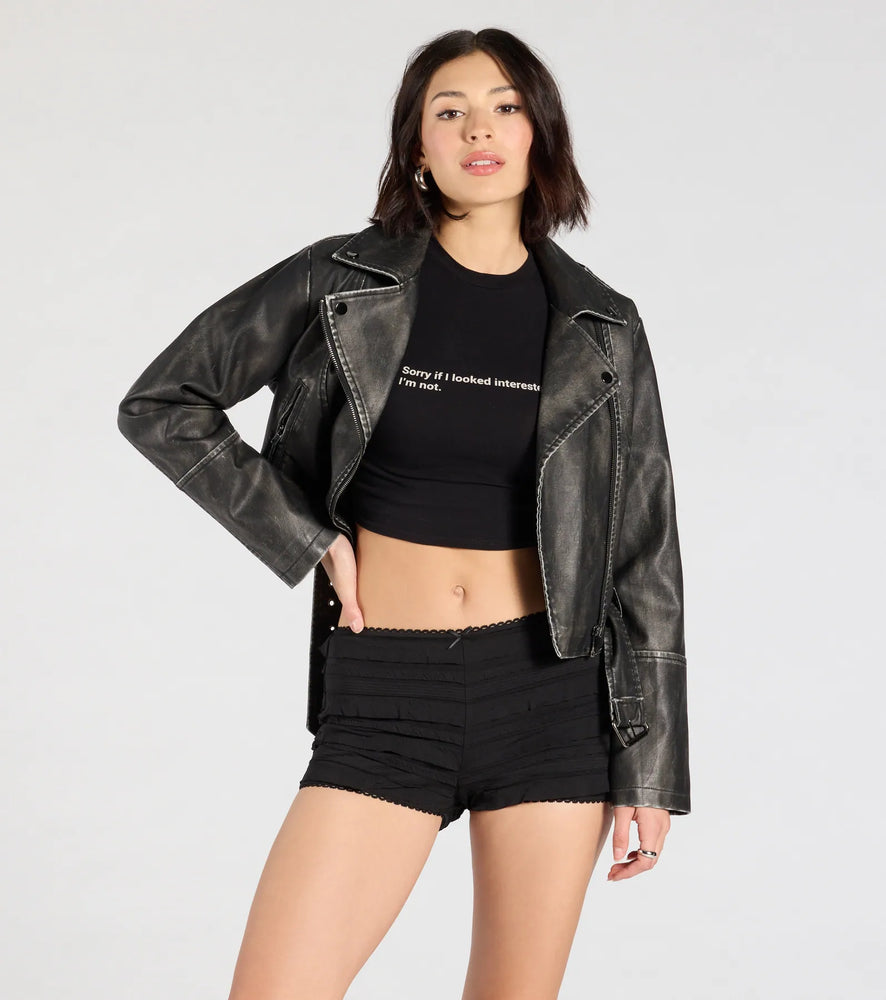 Flirty Vibes Ruffled Knit Hot Shorts in Black