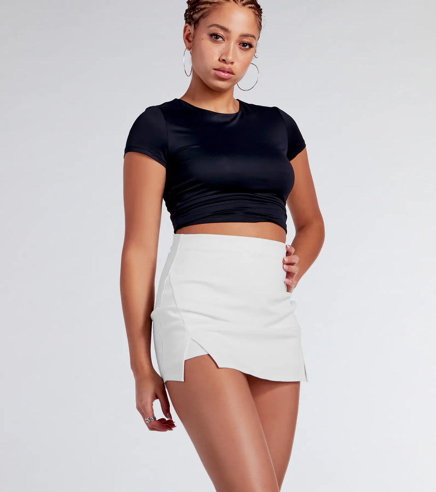 Windsor Cute Attitude Ponte Slit Mini Skort in Ivory