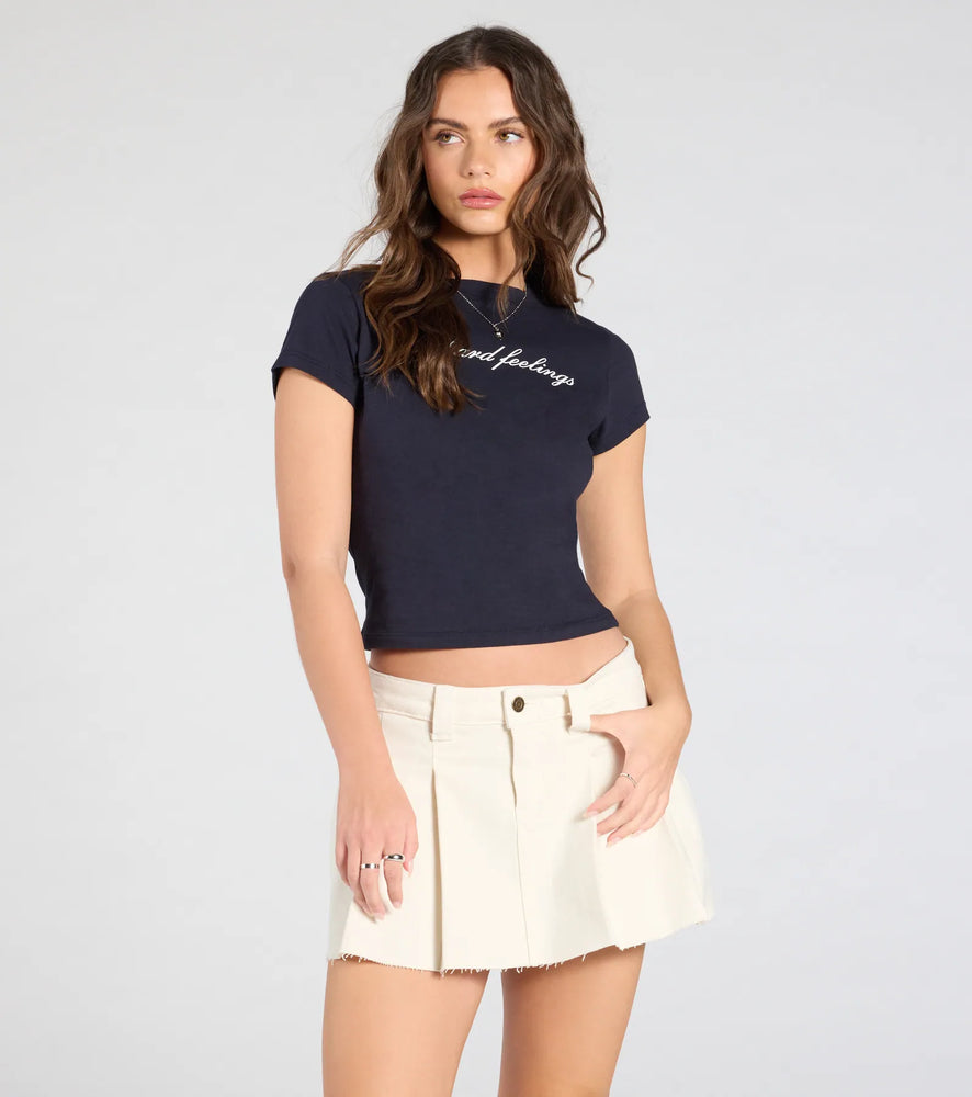 Windsor Keep It Cute Pleated Denim Mini Skirt in Ivory