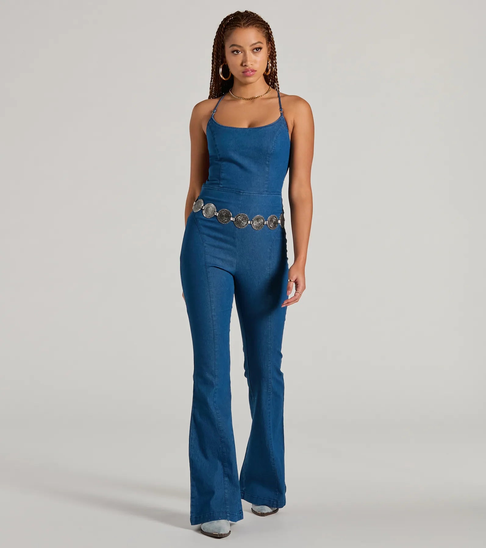 Casual And Cool Lace up Flare Denim Jumpsuit