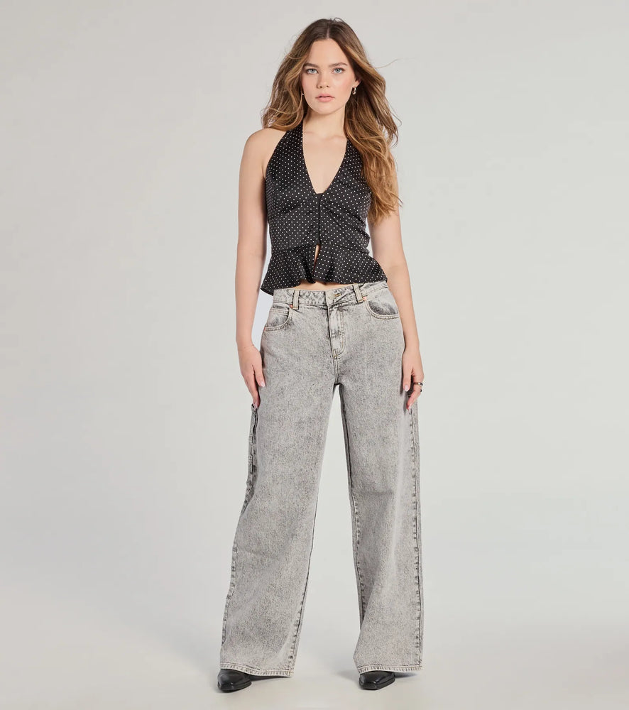 Windsor Totally Edgy Mid-Rise Wide-Leg Denim Jeans in Grey