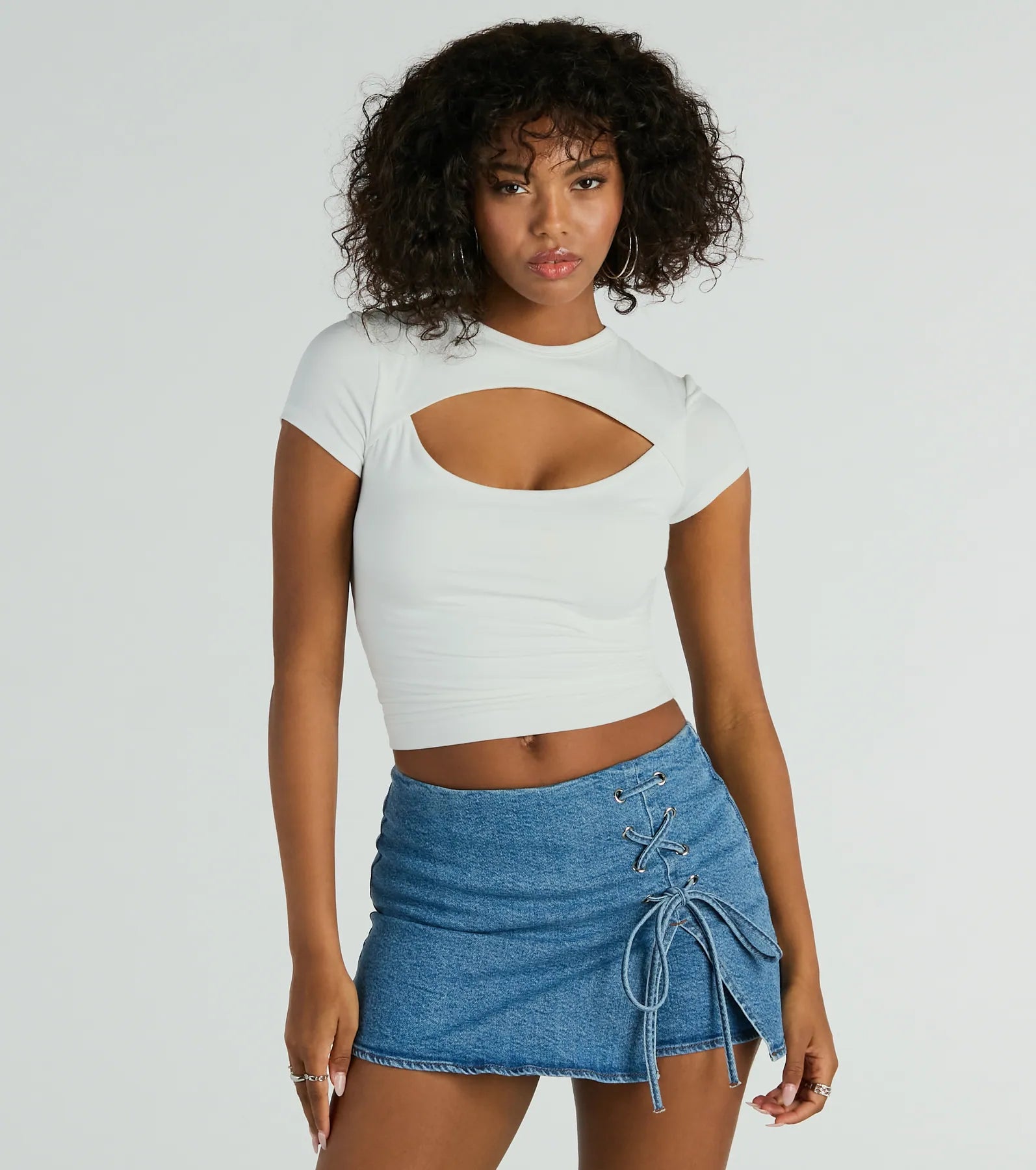 Born To Be Coveted Mid Rise Lace up Denim Skort