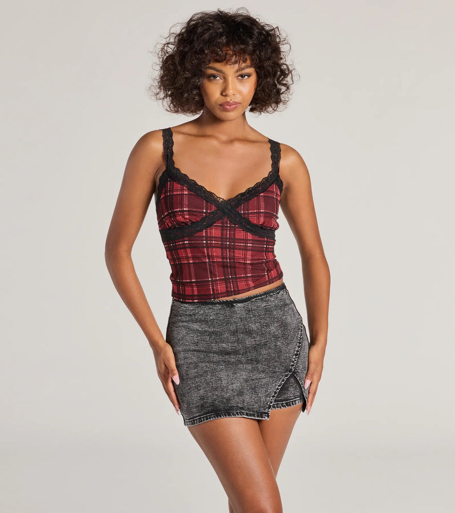 Edgy Style Acid-Wash Denim Skort in Black