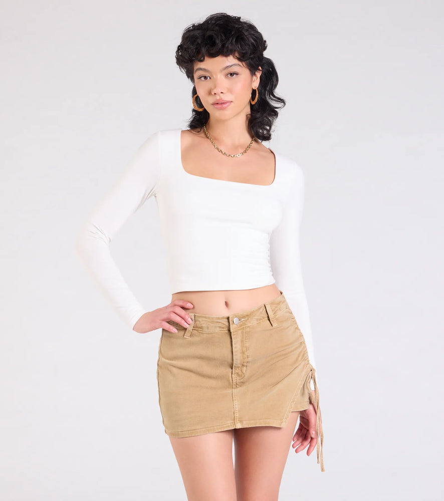 Take Me Places High-Rise Denim Mini Skort in Khaki