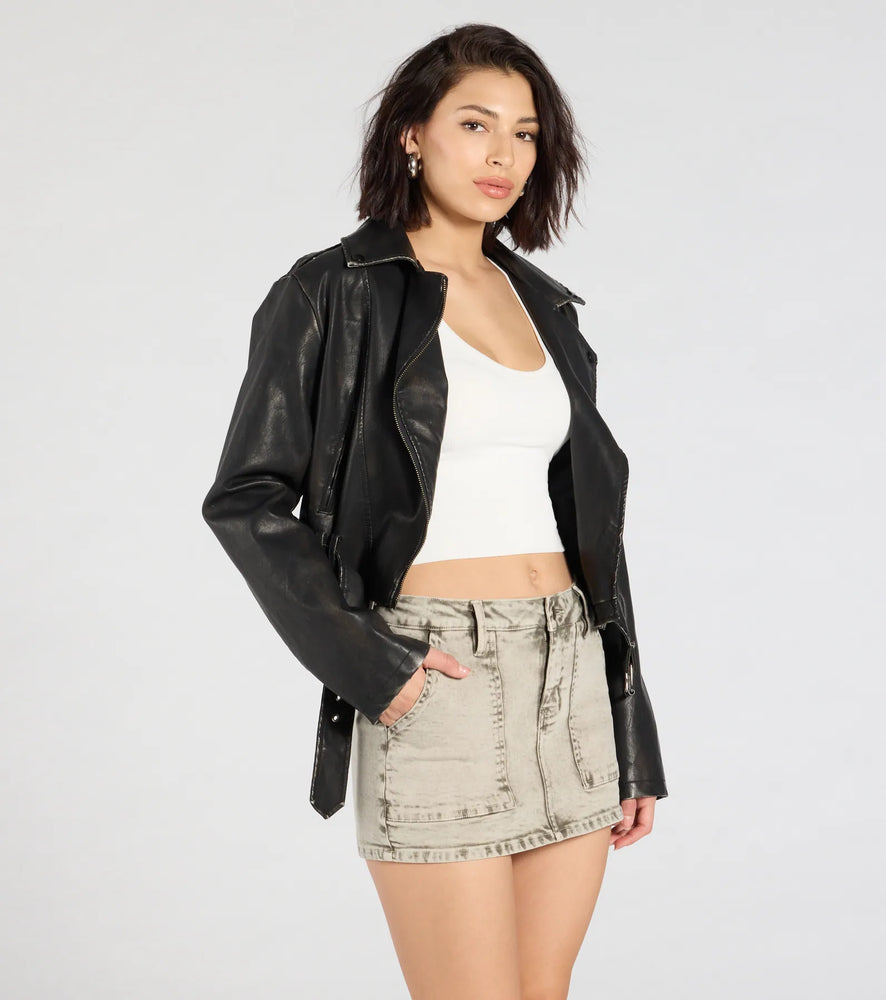 Hit The City Mid-Rise Acid Denim Skort in Sage