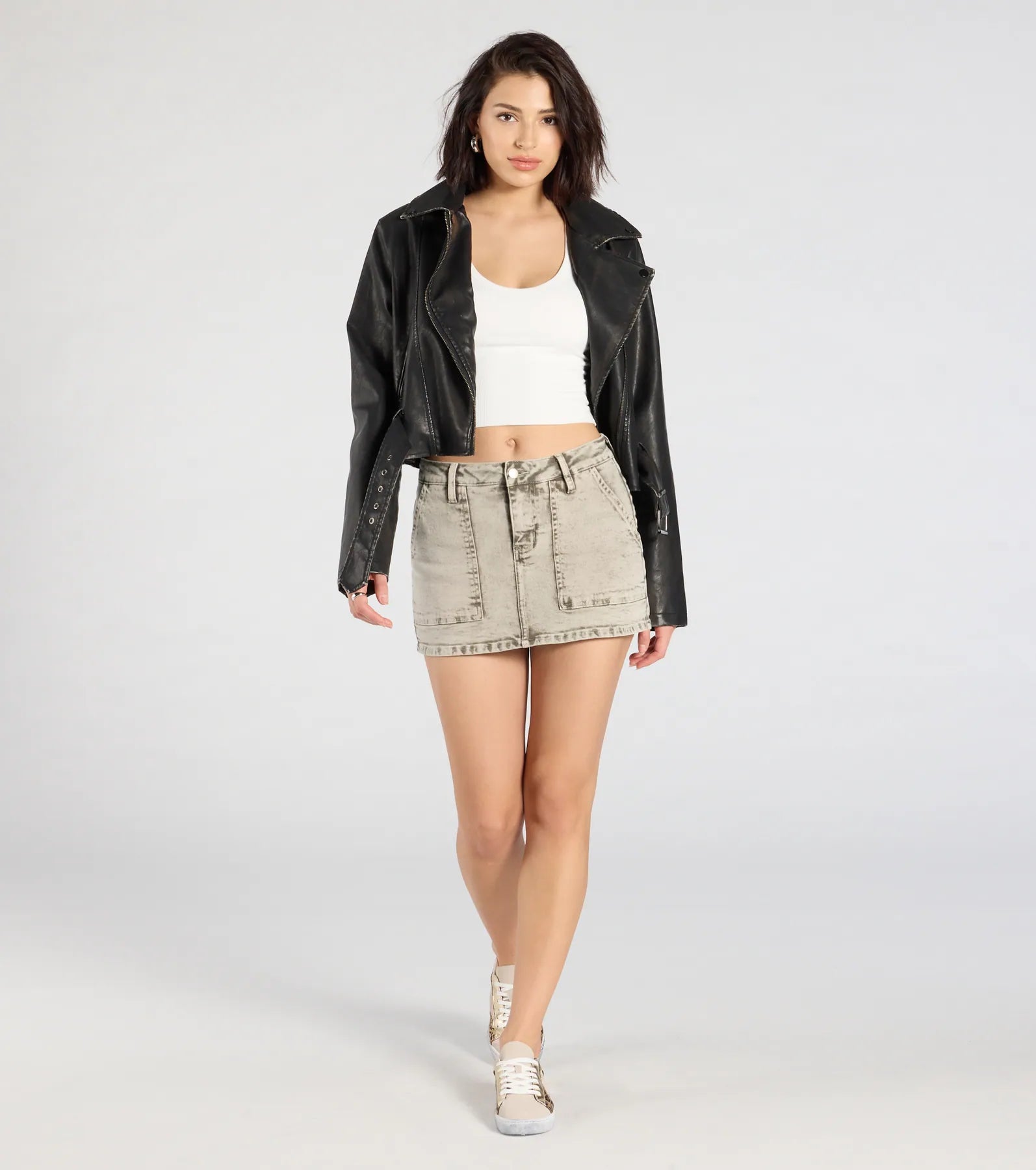 Hit The City Mid-Rise Acid Denim Skort