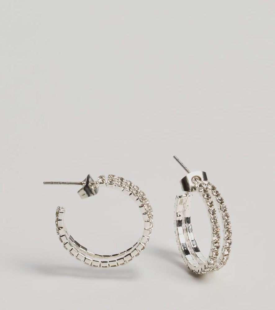 Double Trouble Rhinestone Hoop Earrings in Silver