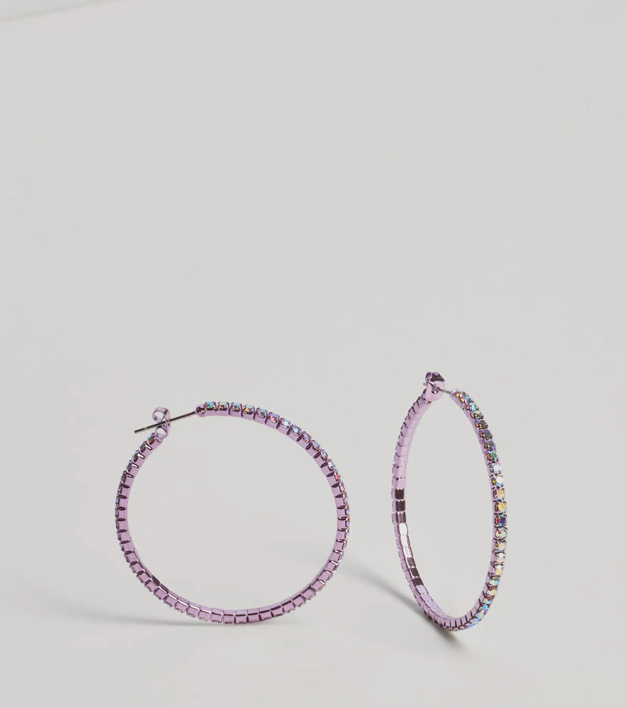 Glam Impression Rhinestone Hoop Earrings in Lavender