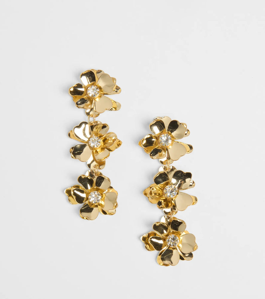 Windsor Sweetly Glam Flower Rhinestone Earrings in Gold