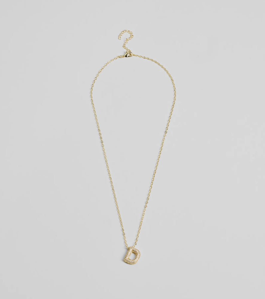 Bubble Letter Monogram Rhinestone Necklace in Gold-2