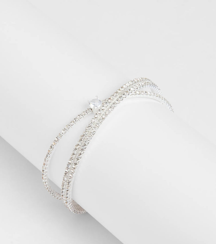 Luxe Invitation Rhinestone Criss Cross Bracelet in Silver