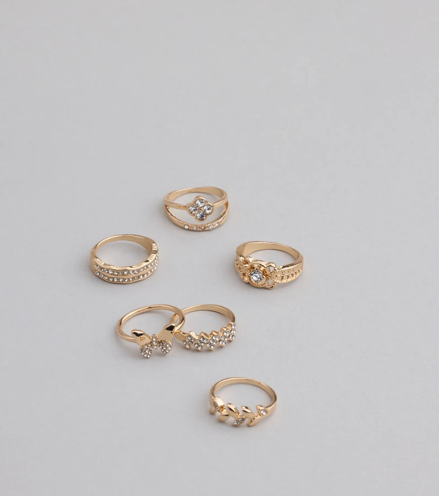 Windsor Take A Bow Rhinestone Eight Pack Ring Set in Gold