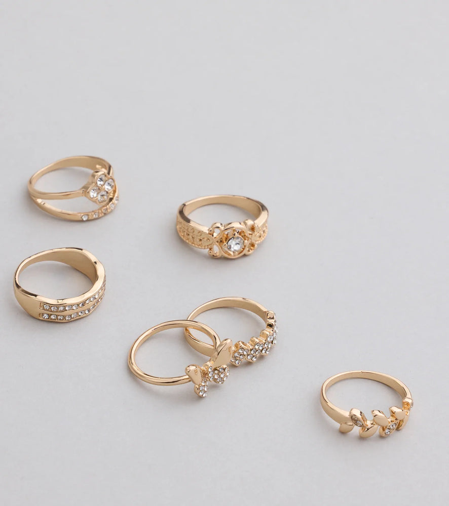 Windsor Take A Bow Rhinestone Eight Pack Ring Set in Gold