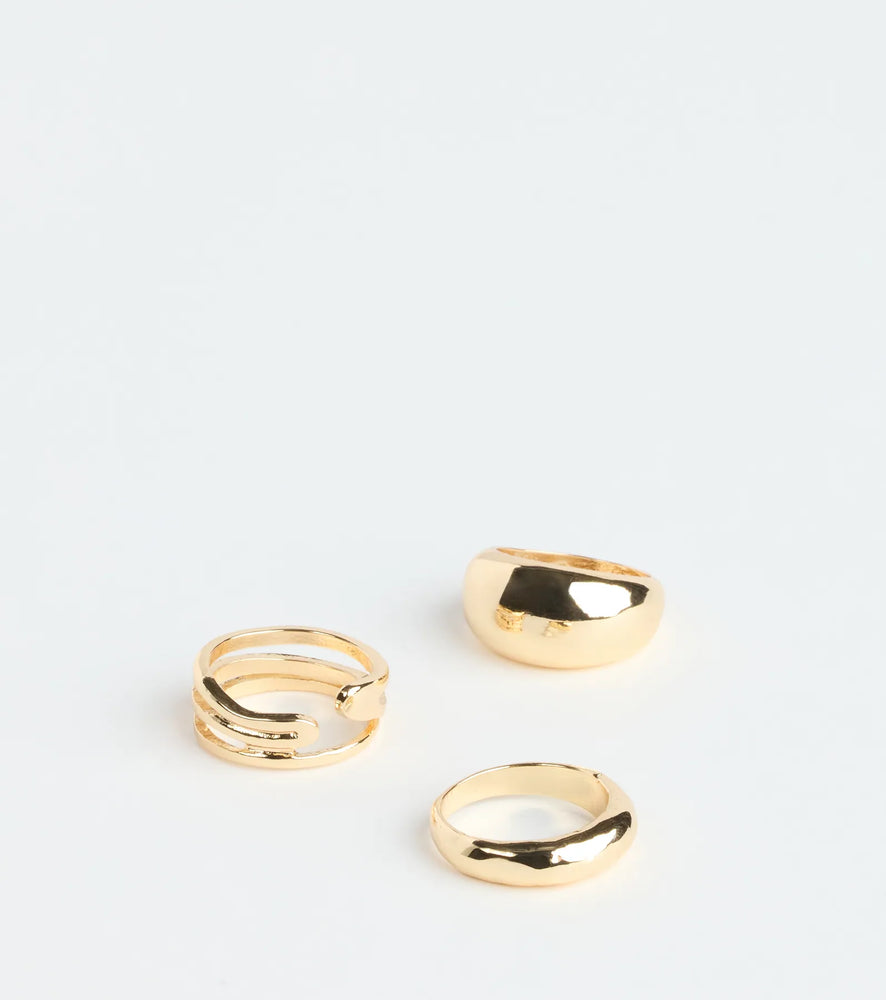 Sleek Statement Ring Set in Gold