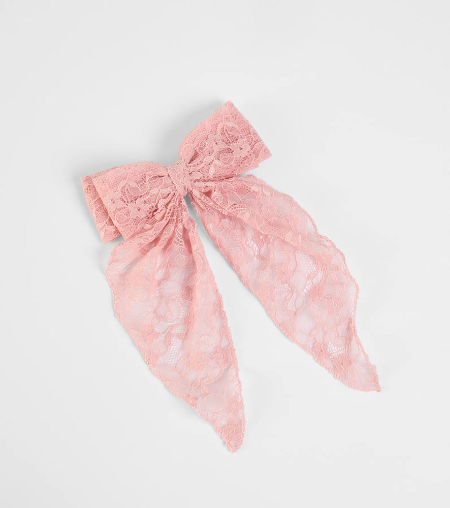 So Cutesy Long Lace Hair Bow in Pink