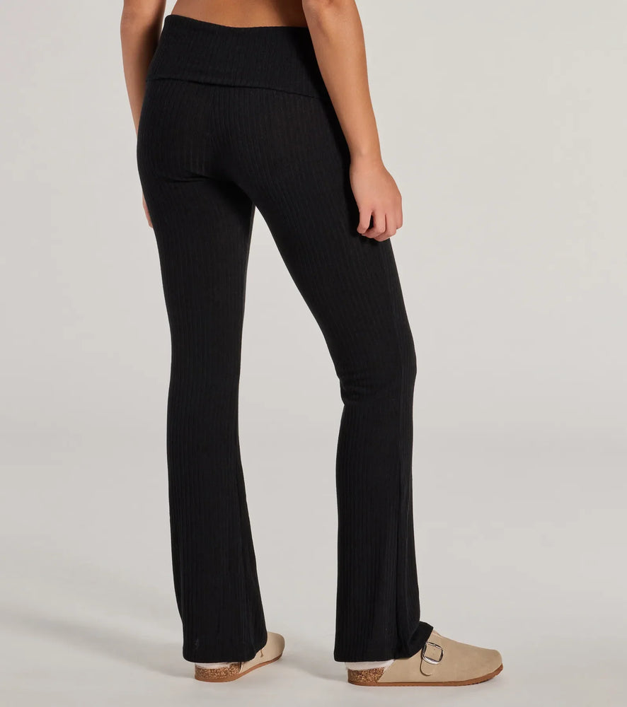 Windsor Casual Trend Knit Fold-Over Flare Pants in Black