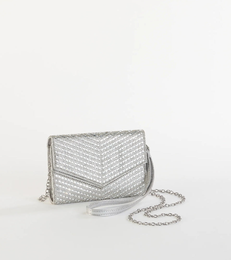 Let's Have A Toast Rhinestone Crossbody Wallet in Silver