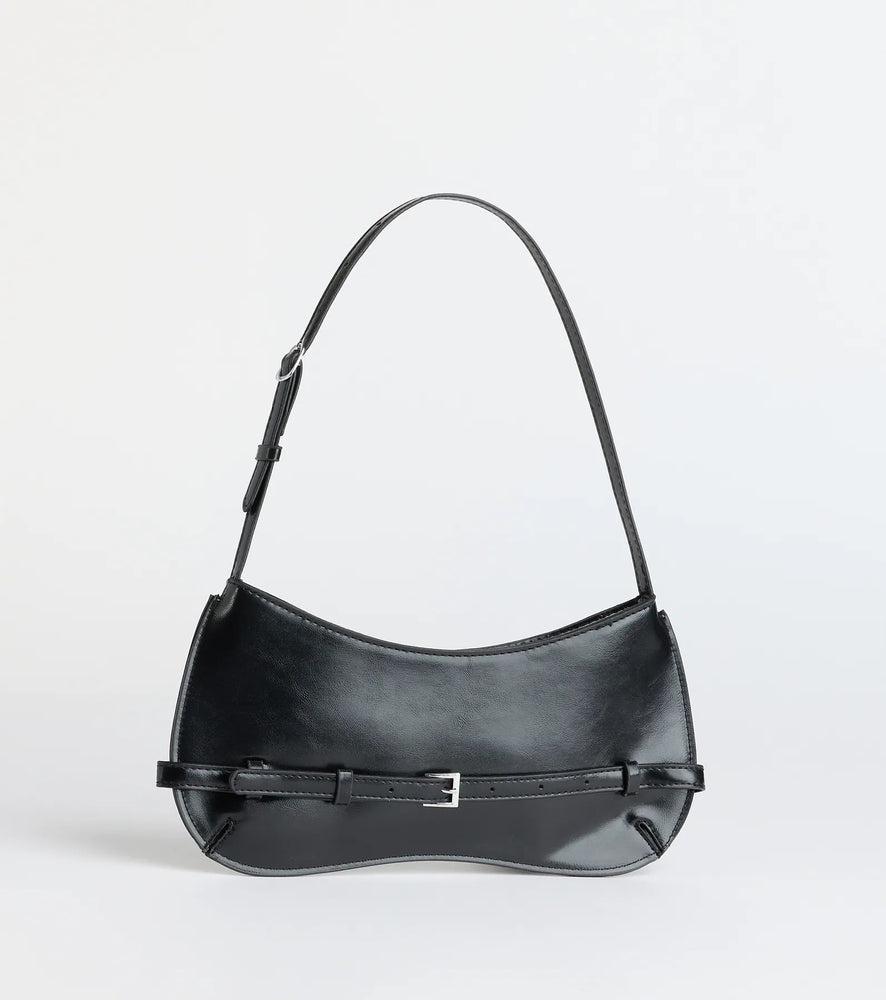 Windsor Elevated Glam Buckle Shoulder Bag in Black