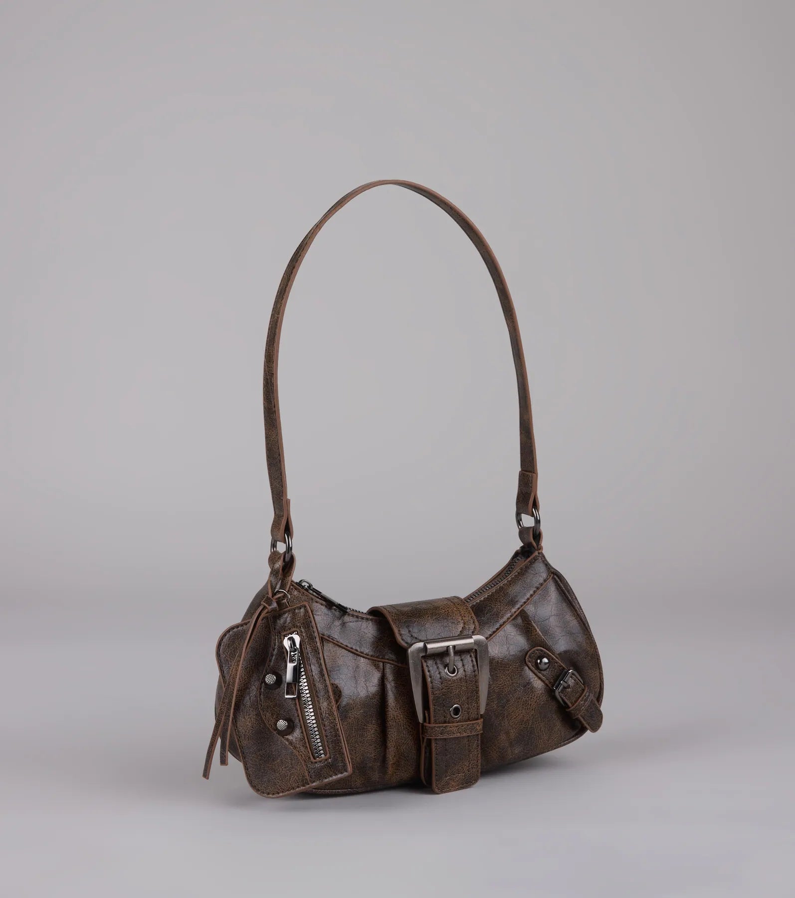 High Rating Buckle Strap Shoulder Bag in Brown | Leather | Windsor