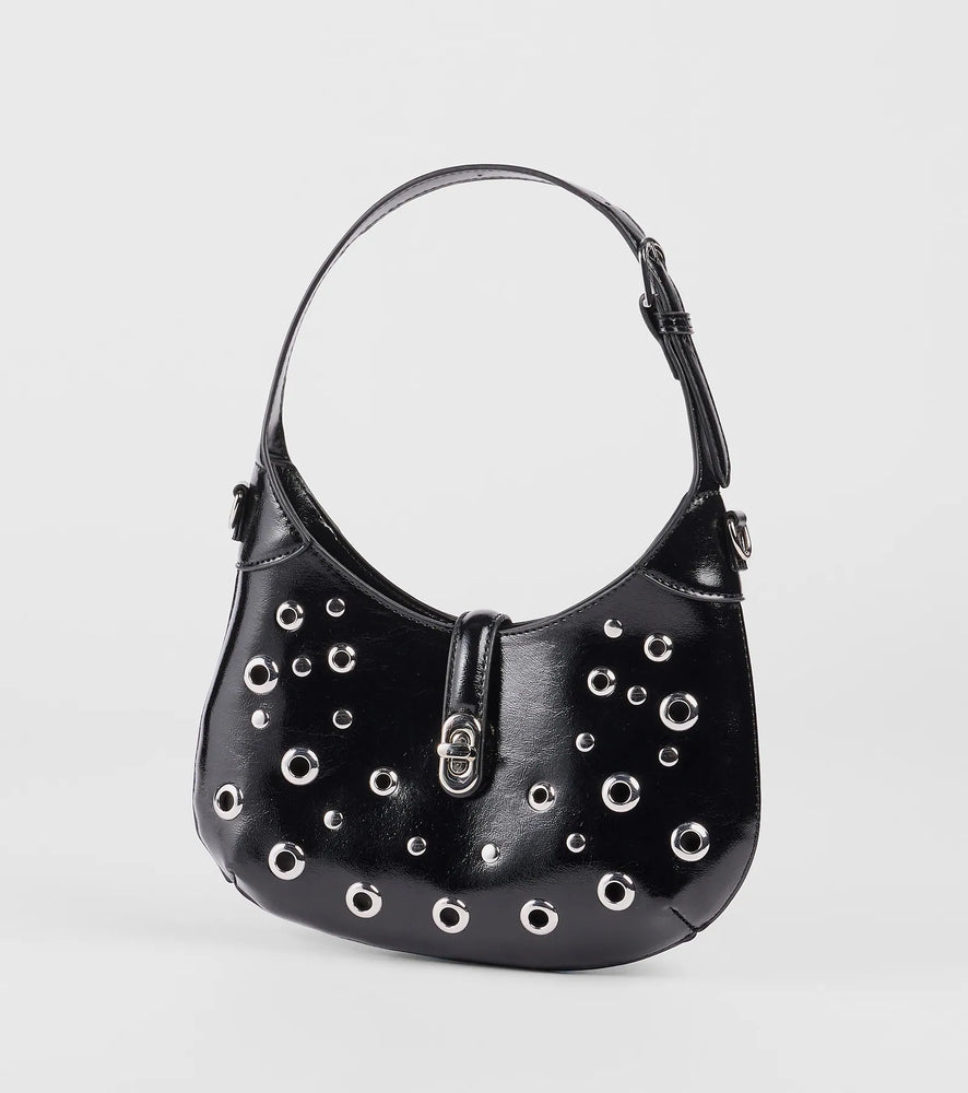 Windsor Cool Girl On The Block Studded Shoulder Bag in Black