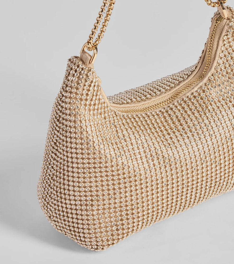 Glamour Girlie Rhinestone Mesh Shoulder Bag in Gold