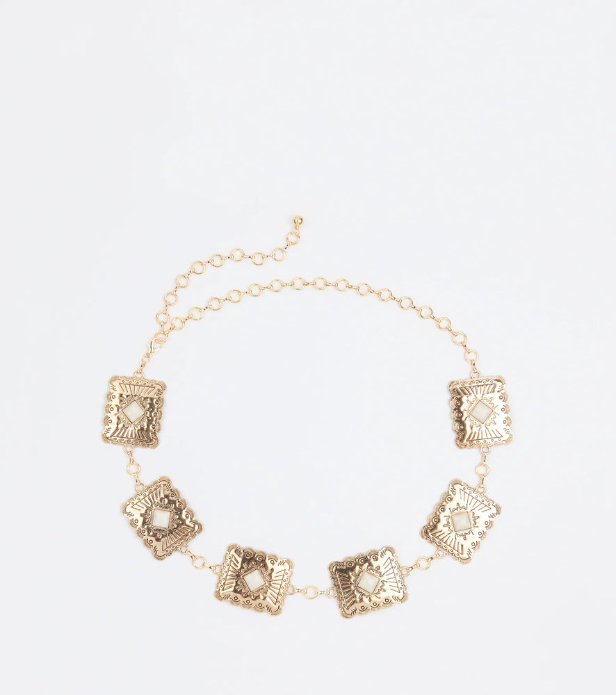 Windsor Western Vibes Colored Stone Chain Belt in Gold-3