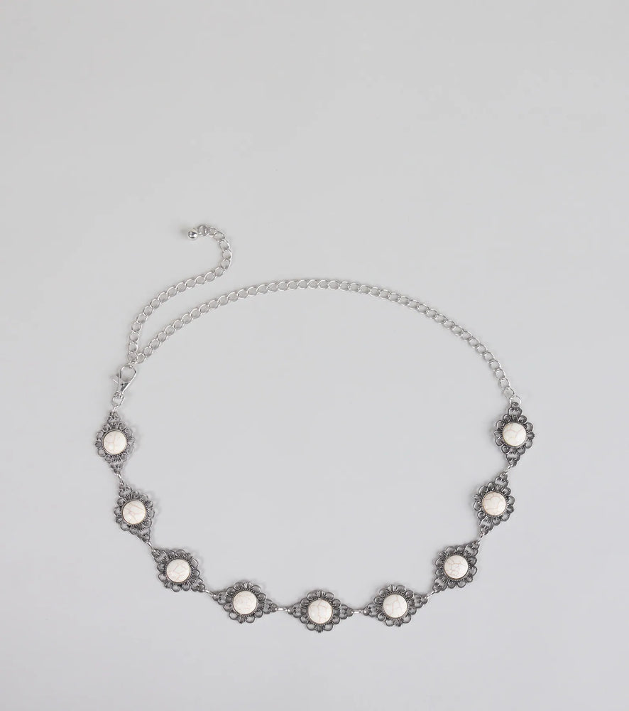Windsor Changing The Game Stone Concho Chain Belt in Silver