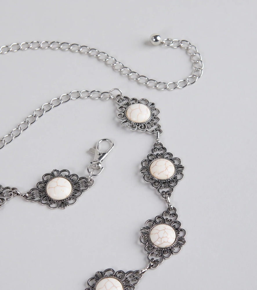 Windsor Changing The Game Stone Concho Chain Belt in Silver