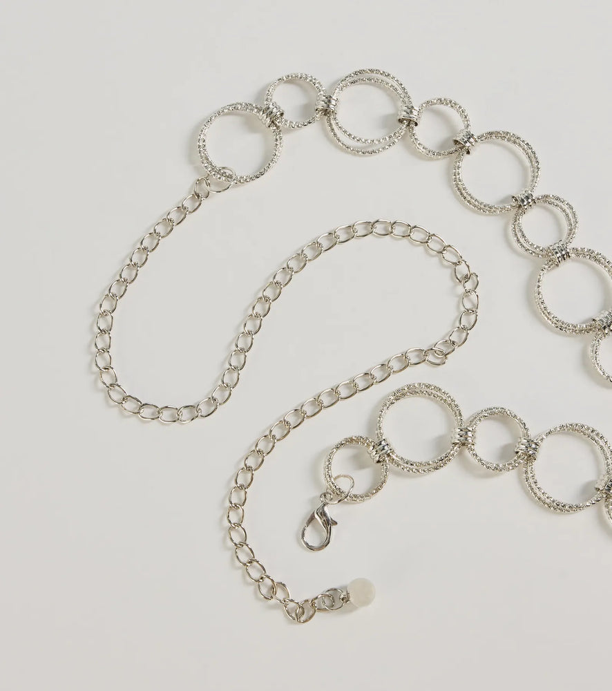 Glow On Rhinestone O-Ring Chain Belt in Silver