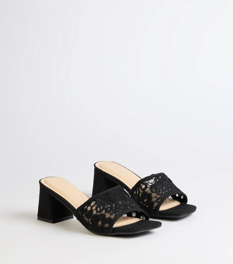 Windsor Flirty And Fun Lace Block Heel Mules in Black