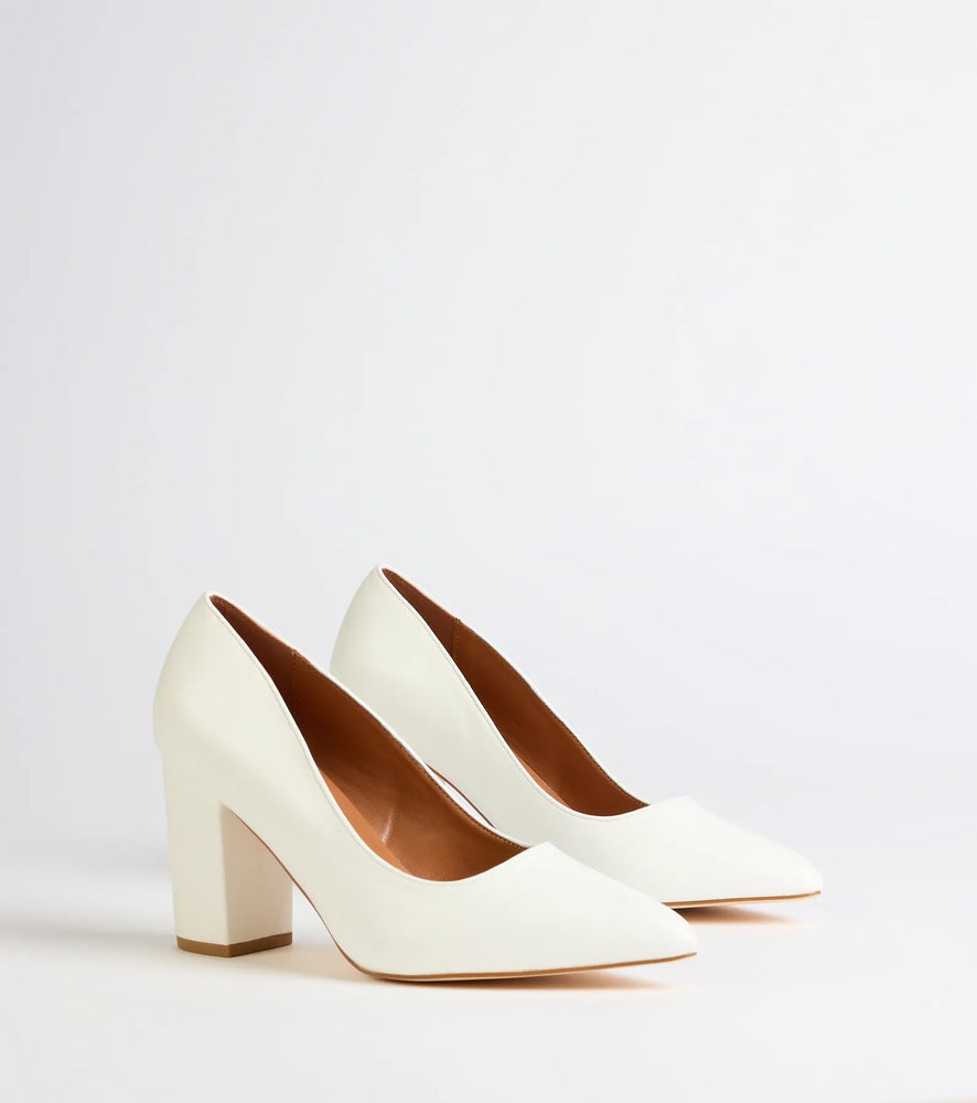 All Classy Block Heel Pumps in White
