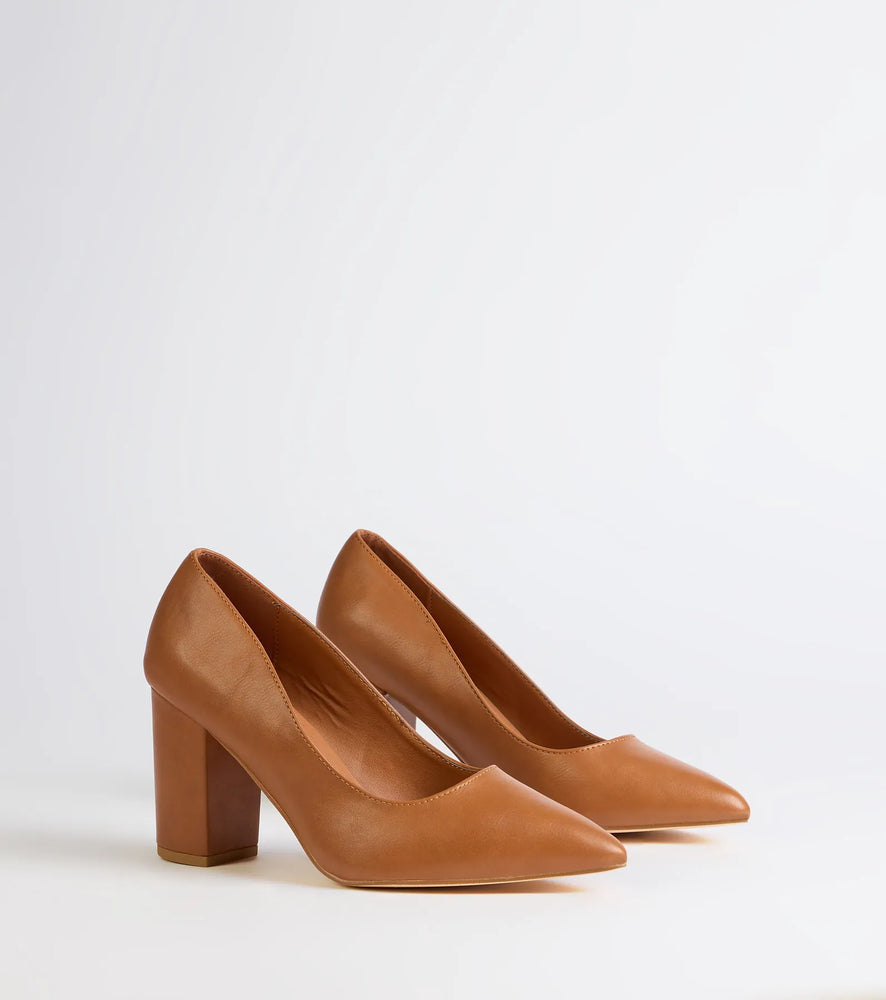 All Classy Block Heel Pumps in Tan