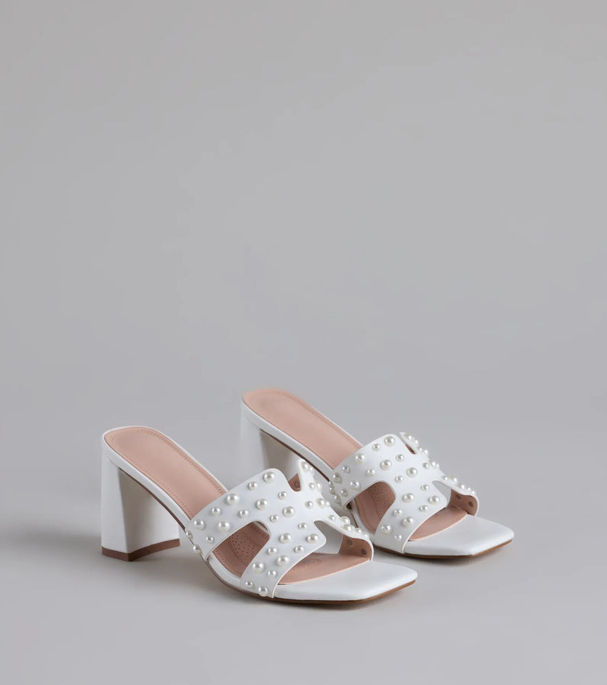 Playful Poise Pearl Block Heel Mules in White