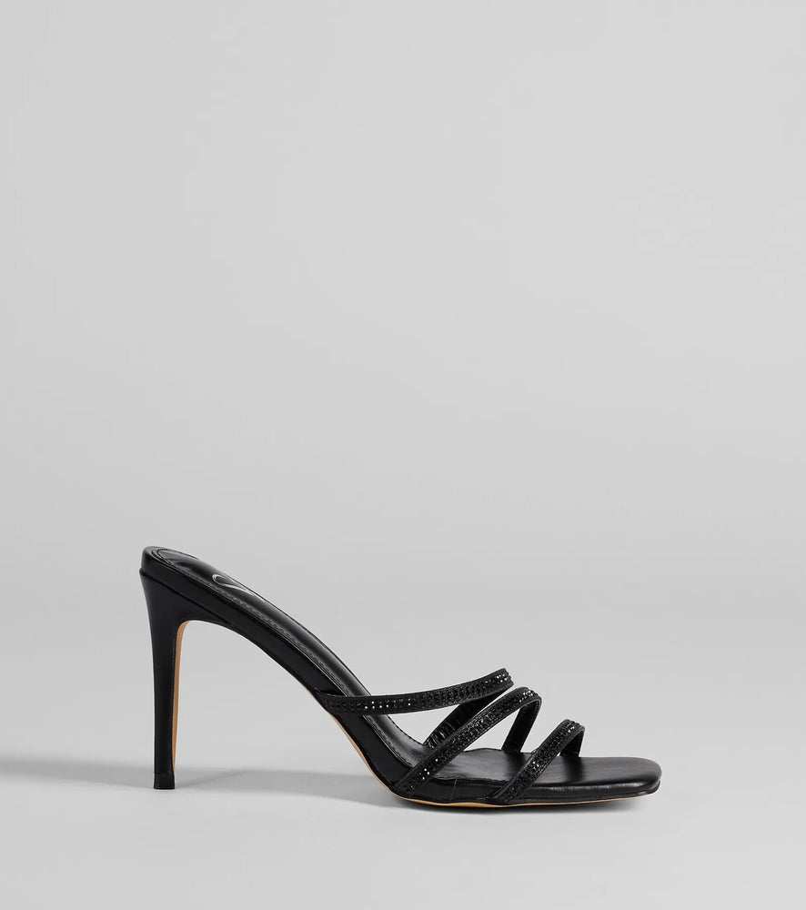 Windsor Staying Out Tonight Rhinestone Strappy Stiletto Heels in Black