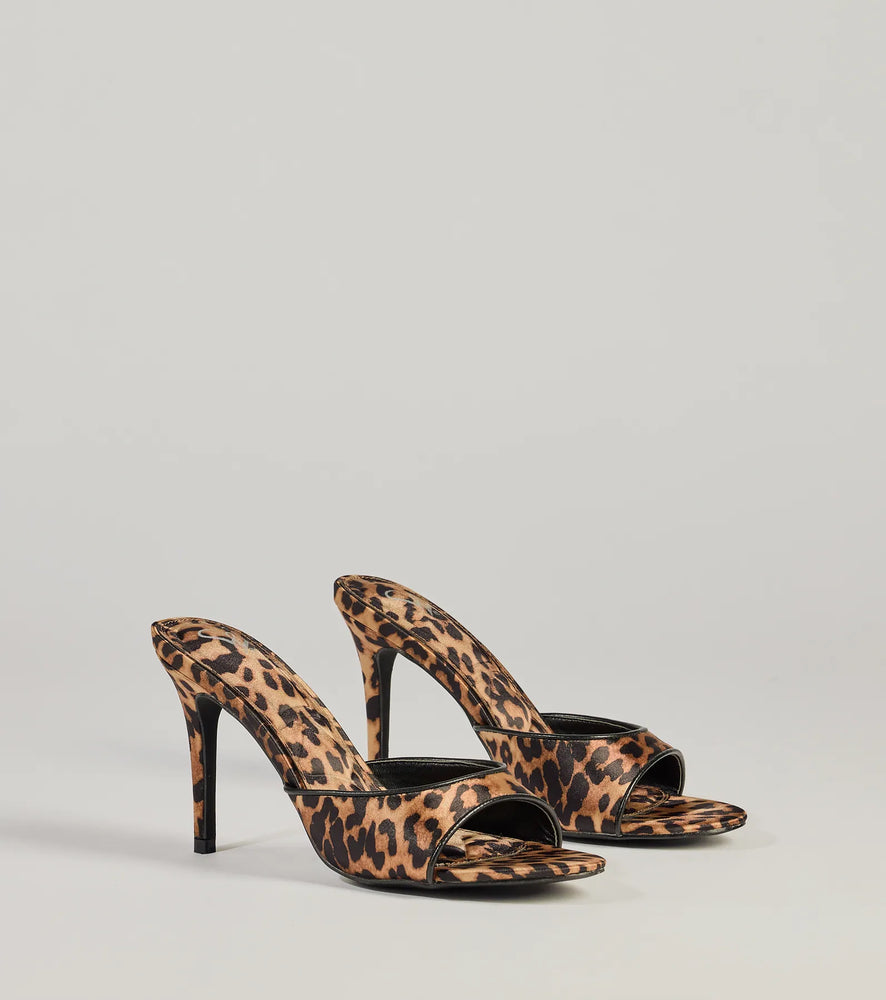 Windsor Ever So Fierce Leopard Satin Stiletto Mules Shoes