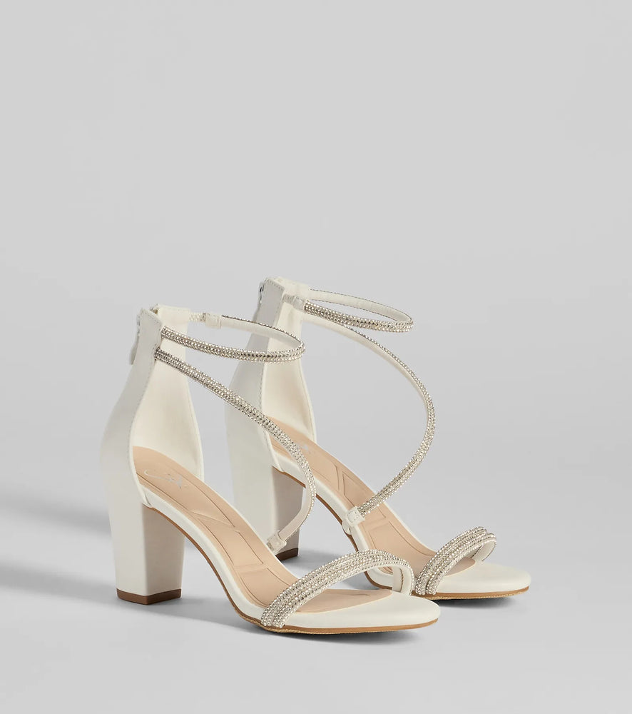 Windsor Love To Sparkle Rhinestone Strap Block Heels in White